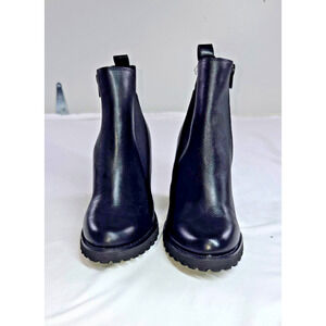 Gibson Latimer Black Leather Ankle Boots Block Heel Lug Sole Zip Women's 7.5M